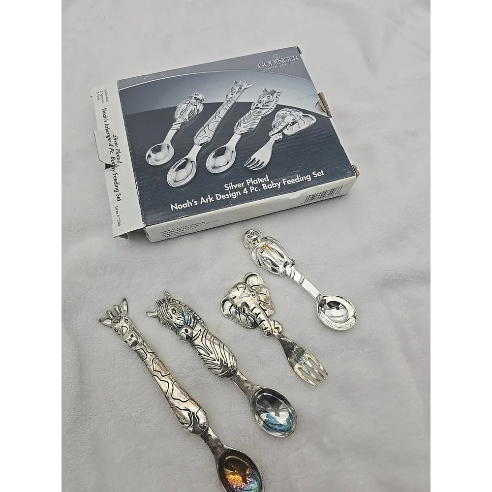 Godinger‎ Silver Plated Noah's Ark Design 4 Piece Baby Feeding Set - Item #7206
